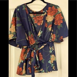 SHEIN XXL Floral Navy Blue Tie shirt.